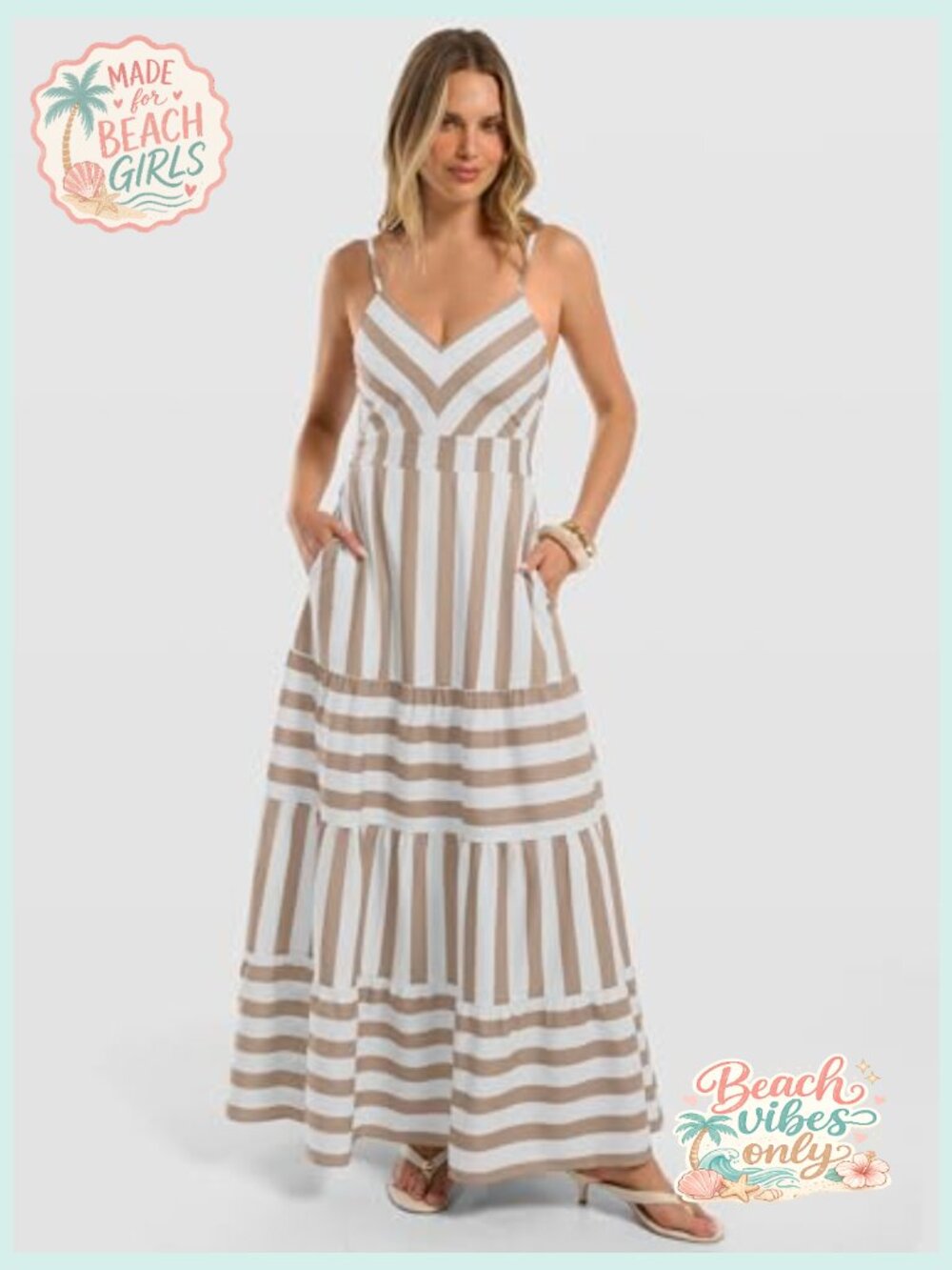 Spaghetti Strap Back Smocked A-Line V-Neck Casual Maxi Dress - Picture 4 of 7